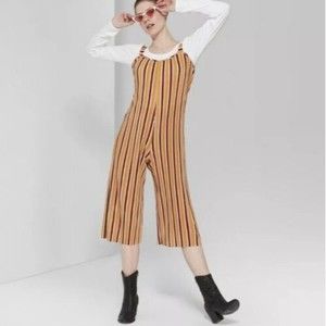 Wild Fable Size Medium Sleeveless Striped Jumpsuit Cropped Wide Legs Mod